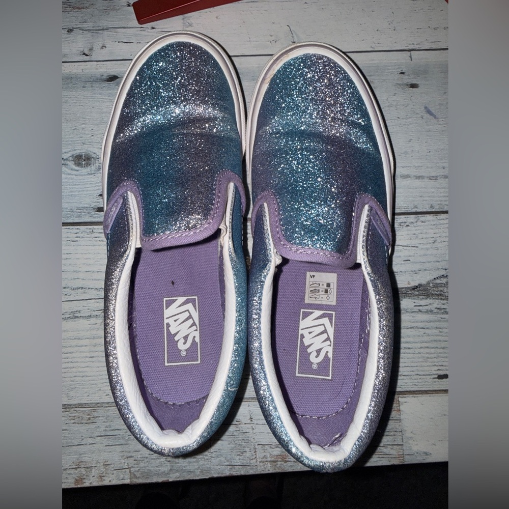 Vans Kids Slip-On Glitter Sneakers in Teal and Purple